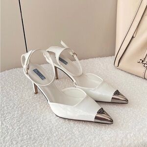 Prada White Heels with Silver Accents